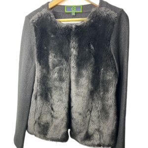 NEW C. Wonder Women’s Faux Fur Wool Cardigan jacket sz M Old Money Minimalist